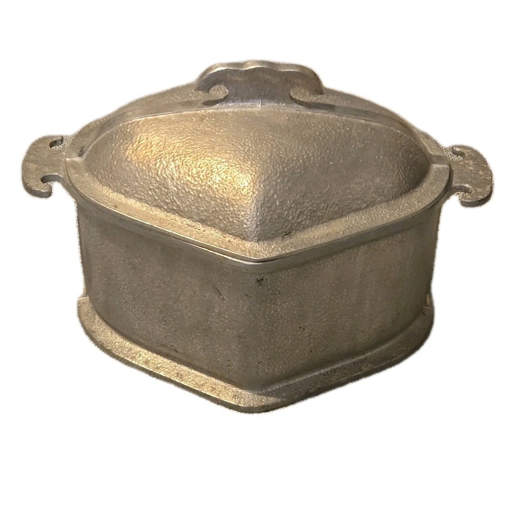 Vintage Guardian Service Ware 2-Qt Triangle Pot w/ Original Metal Hammered Lid